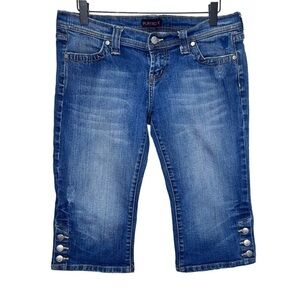 Y2K Vintage Playboy Denim Capris Button Detail Casual Denim Cropped Distressed